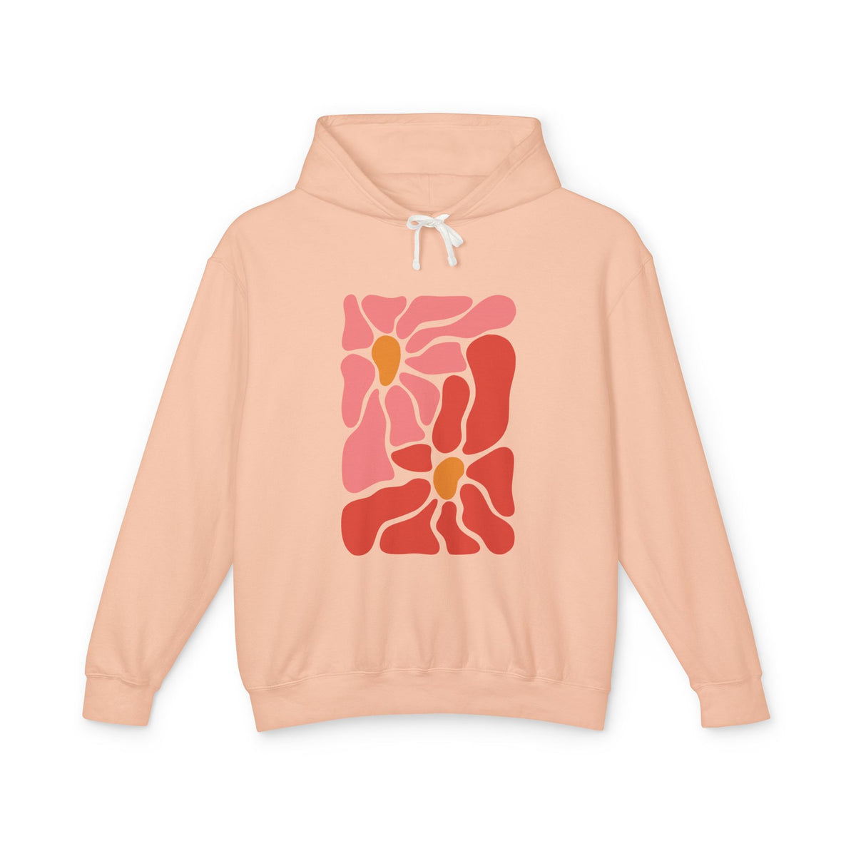 Pink Retro Flower Graphic Lightweight Women's Hooded Sweatshirt