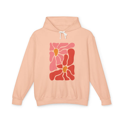 Pink Retro Flower Graphic Lightweight Women's Hooded Sweatshirt