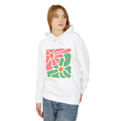 Abstract Pink & Green Flower Lightweight Women's Hooded Sweatshirt