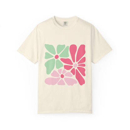 Floral Retro Block Print Garment-Dyed Women's T-Shirt