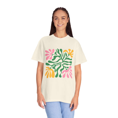 Floral Cutout Abstract Garment-Dyed Women's T-Shirt