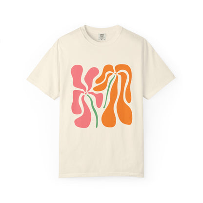Groovy Pink & Orange Floral Garment-Dyed Women's T-Shirt