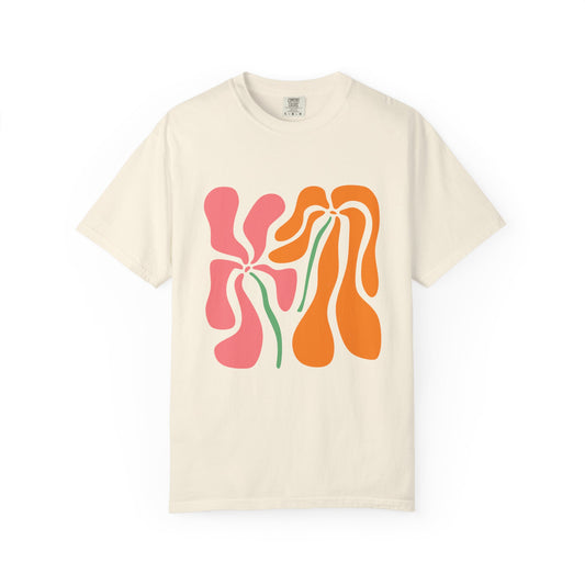 Groovy Pink & Orange Floral Garment-Dyed Women's T-Shirt