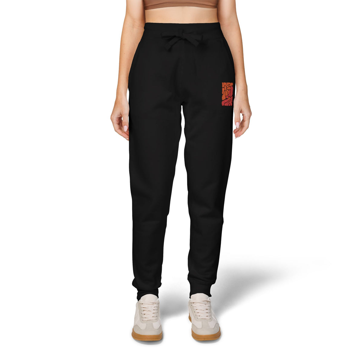 Pink Retro Flower Graphic Embroidered Women's Fleece Sweatpants