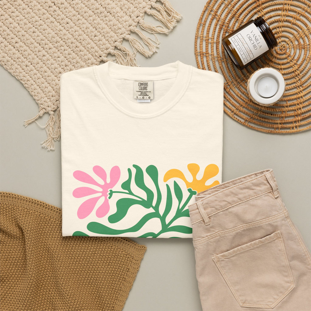 Floral Cutout Abstract Garment-Dyed Women's T-Shirt