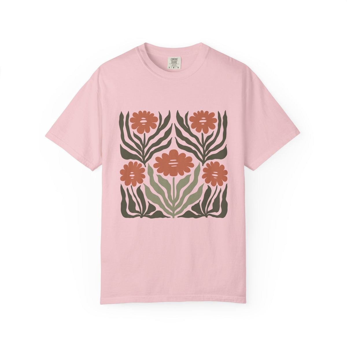 Rustic Flower Print Garment-Dyed Women's T-Shirt
