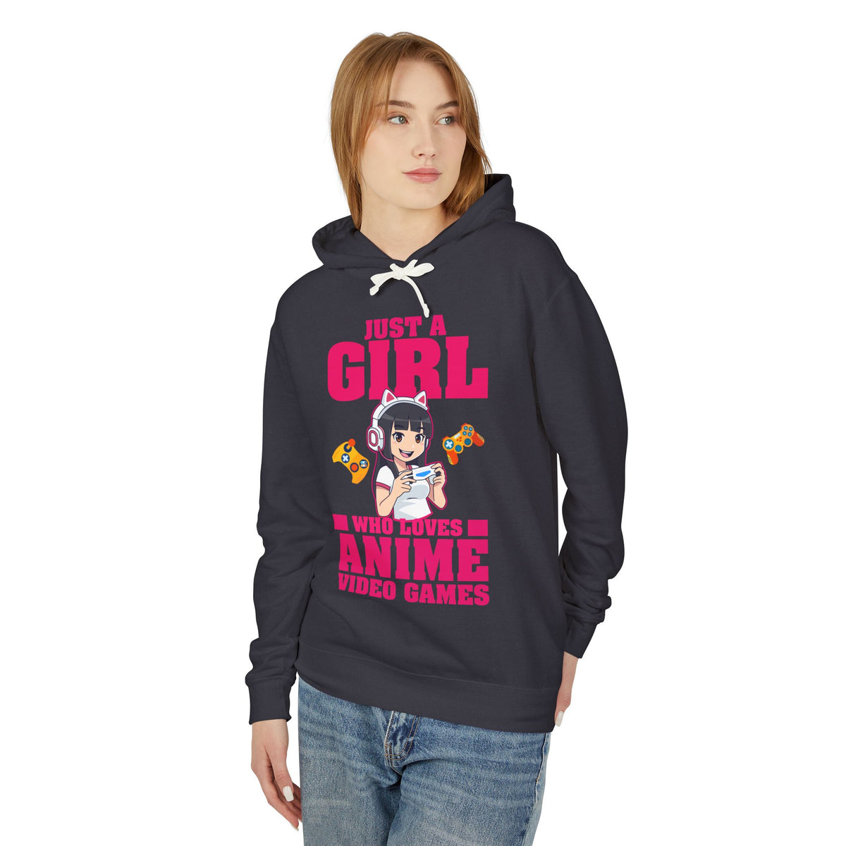 "Just A Girl Who Loves Anime & Video Games" Lightweight Women's Hooded Sweatshirt