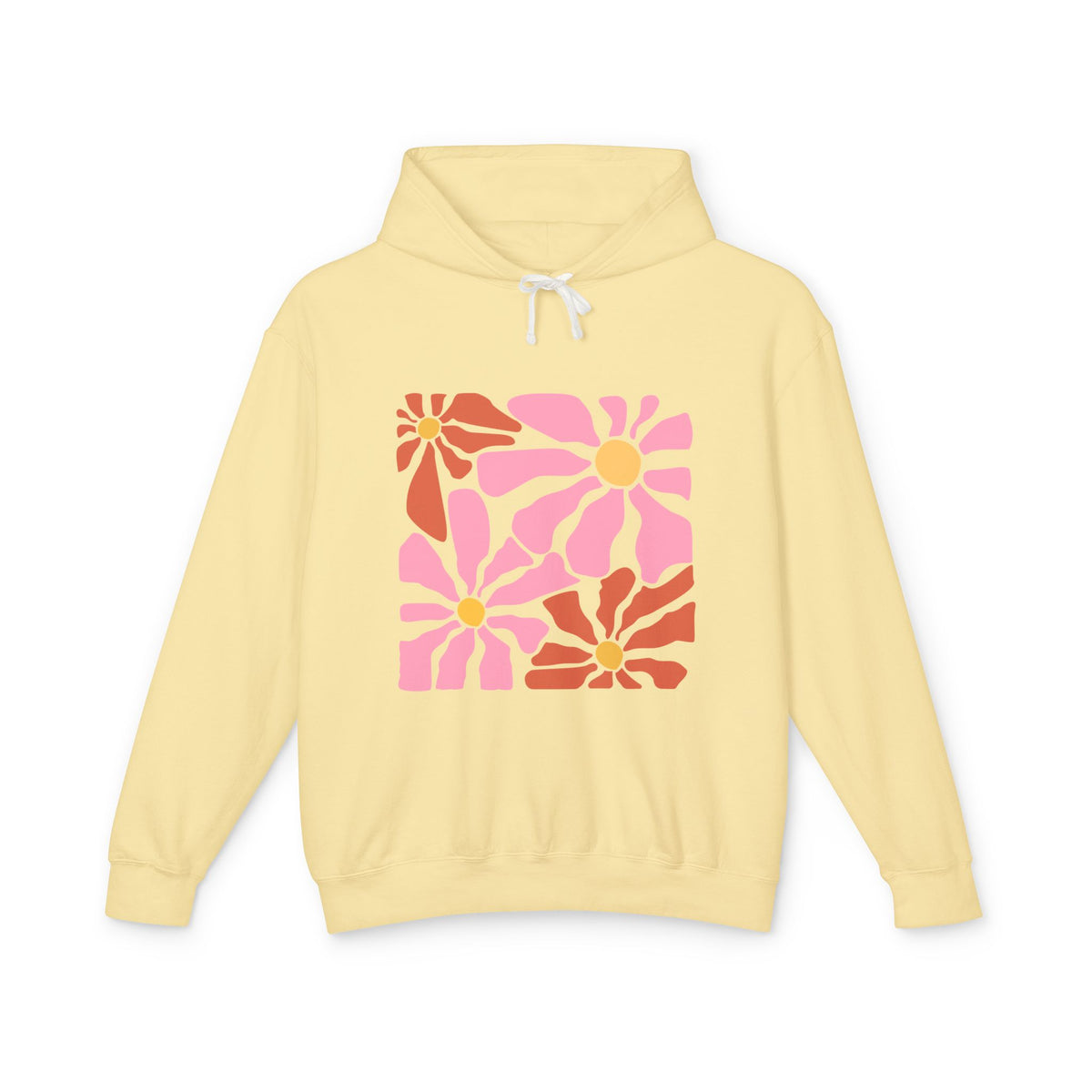 Retro Pink Daisy Graphic Lightweight Women's Hooded Sweatshirt