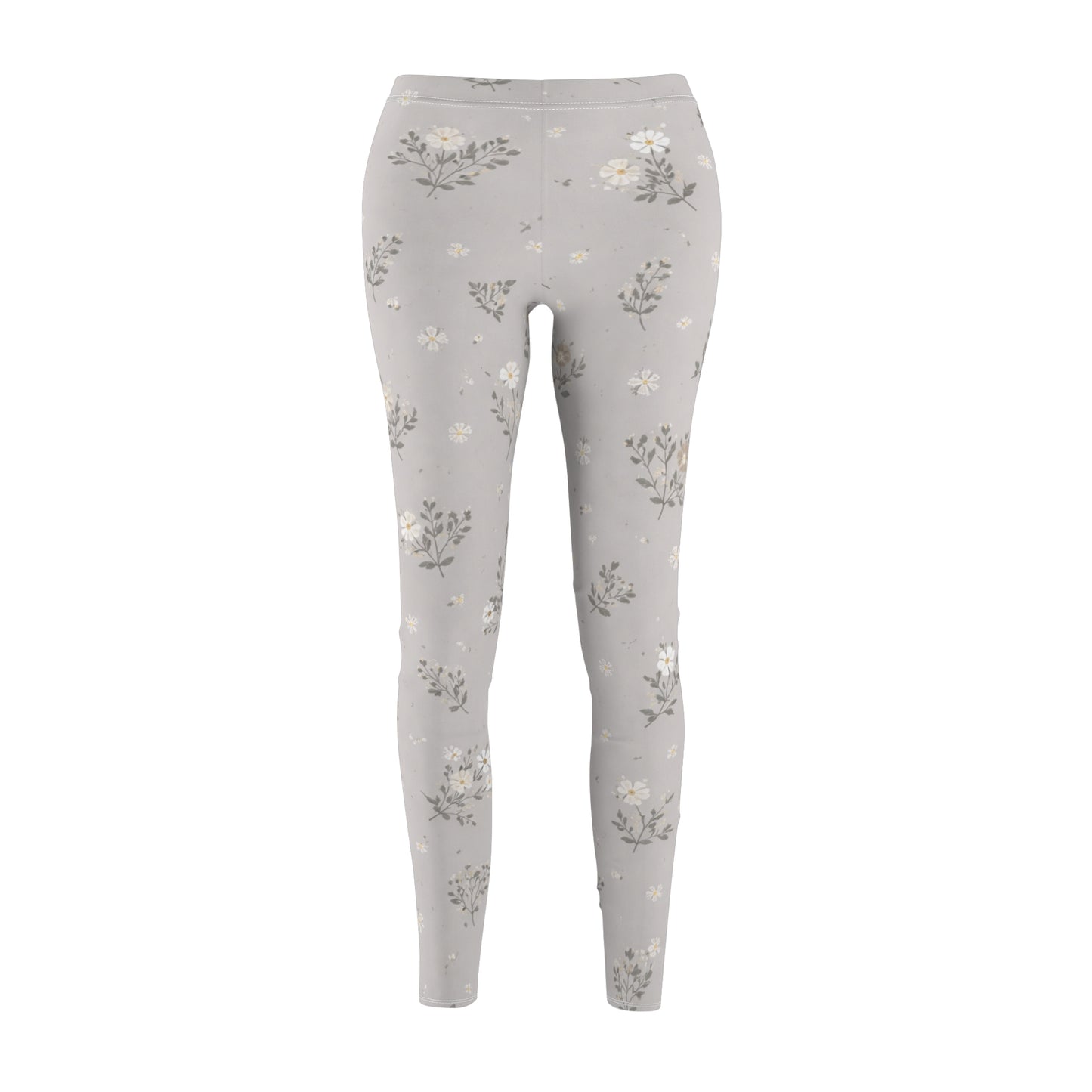 Soft Neutral Grey Floral Women's Casual Leggings