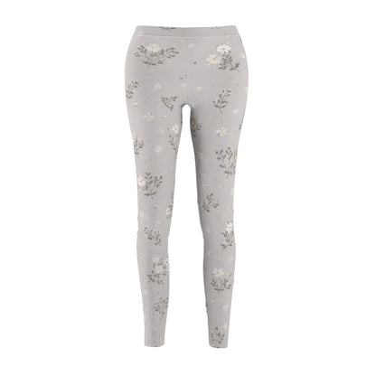Soft Neutral Grey Floral Women's Casual Leggings