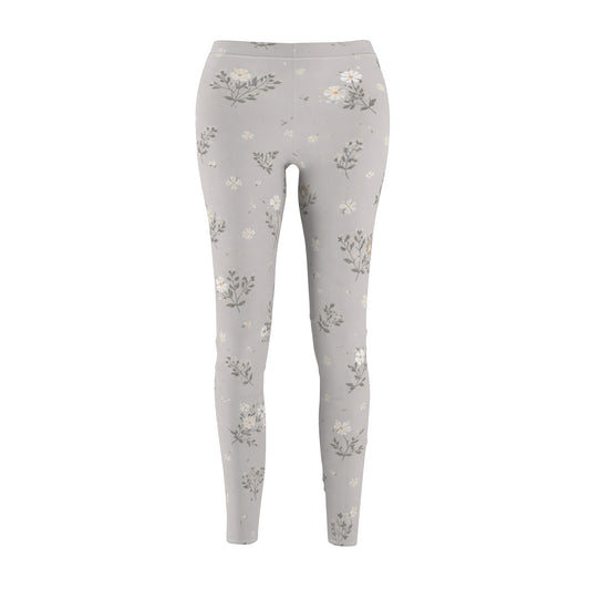Soft Neutral Grey Floral Women's Casual Leggings