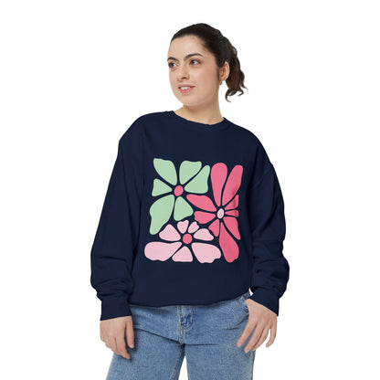 Floral Retro Block Print Garment-Dyed Women's Sweatshirt