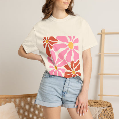 Retro Pink Daisy Graphic Garment-Dyed Women's T-Shirt