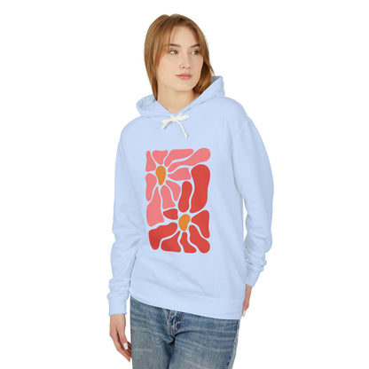 Pink Retro Flower Graphic Lightweight Women's Hooded Sweatshirt
