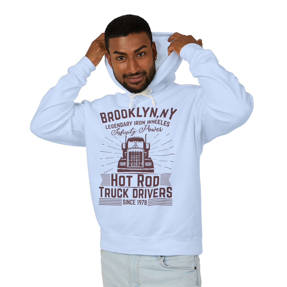 Brooklyn NY Hot Rod Truck Drivers Lightweight Hooded Sweatshirt