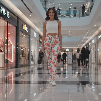 Floral Rose Print Women's Casual Leggings